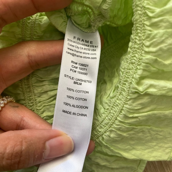 Frame Women’s Long Sleeve Smocked Blouse Chartreuse Size Medium - Picture 6 of 7